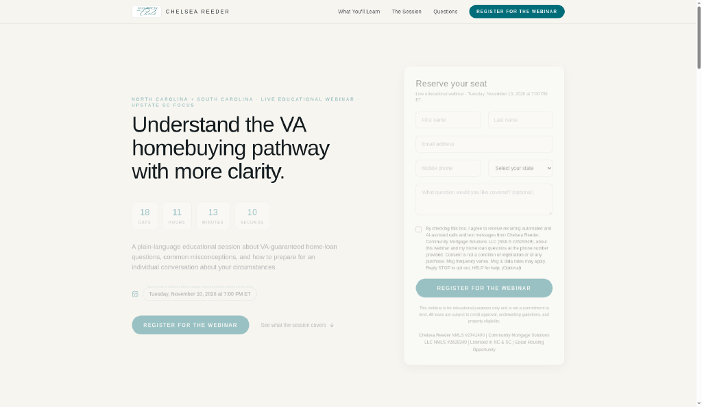 Live VA Homebuying Clarity Webinar Landing Page on Cloudflare Pages wired to GHL