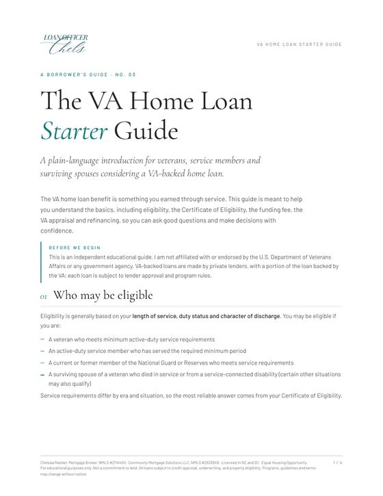 Cover page of The VA Home Loan Starter Guide